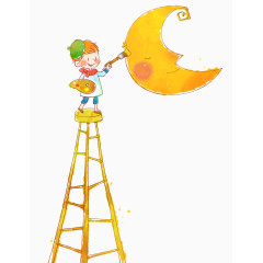 画月亮的男孩彩绘