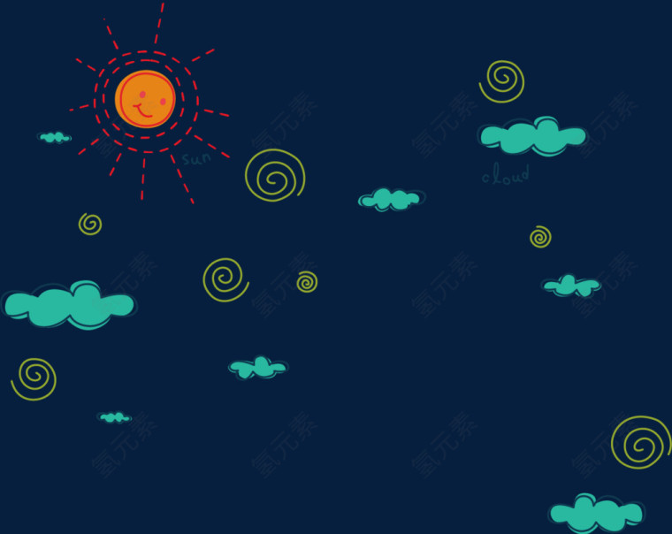 卡通太阳云朵漂浮素材