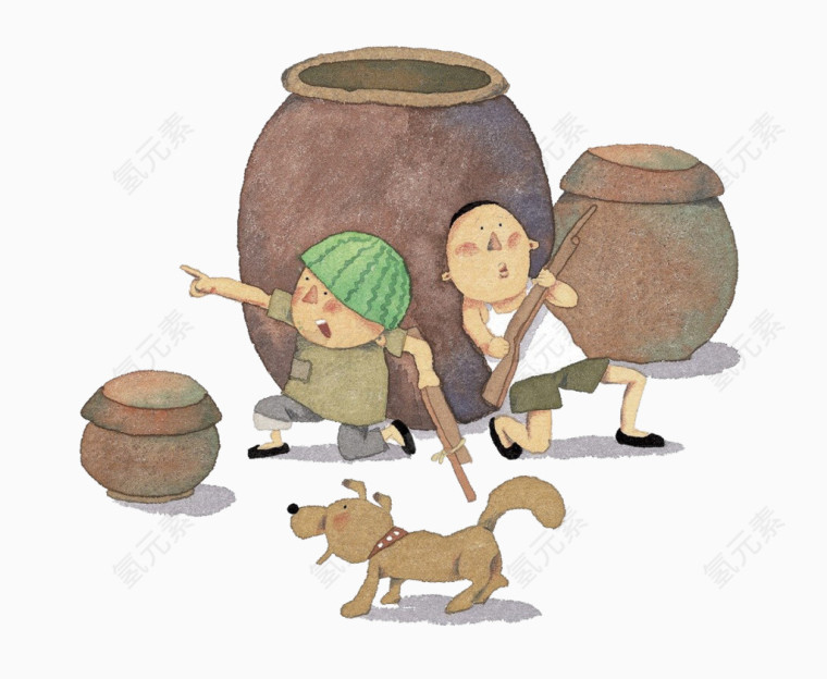 卡通乡村少年手绘