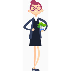 抱着盆栽的职场女人