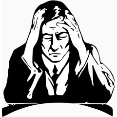 卡通手绘黑白抓头的 男人