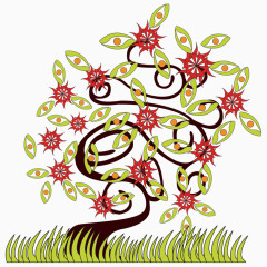 创意树木卡通素材草丛花朵