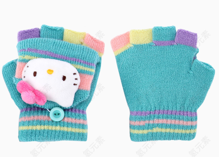 蓝色凯蒂猫毛线手套