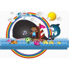 矢量卡通人物与海豚