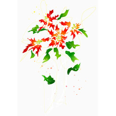 卡通手绘精美红花绿叶花纹