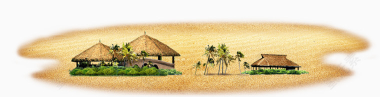 唯美精美卡通房子树木沙滩