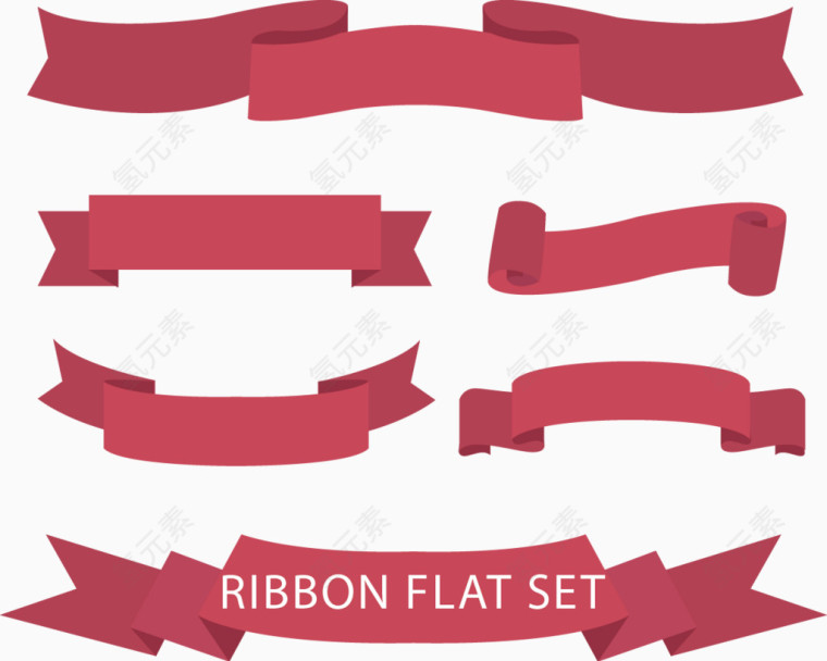 矢量手绘粉色横幅标签