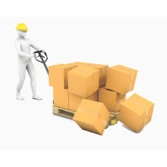 戴着帽子推着纸箱的小人图片