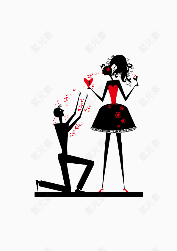 男人女人 爱情 求婚 剪影 矢量图 手绘