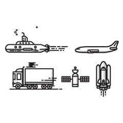 手绘黑白交通工具