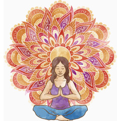 矢量手绘瑜伽和花纹图案