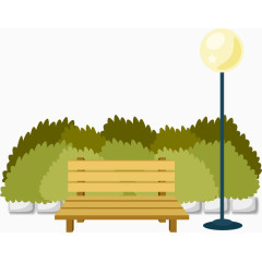 矢量手绘长椅路灯