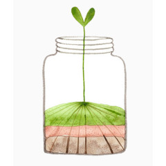 手绘田地绿芽瓶子世界图案