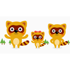 卡通手绘可爱一家人小浣熊