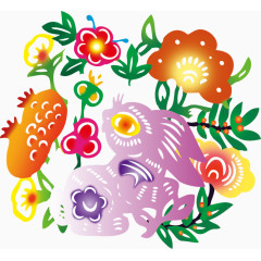 中国风生肖剪纸兔子