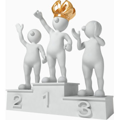 三个白色小人冠军带着金色的皇冠