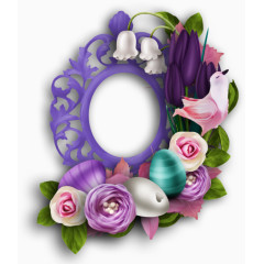 装饰紫色花朵小鸟边框素材免抠