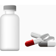 矢量手绘药瓶和胶囊药片