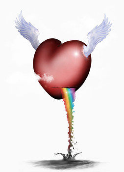 卡通天使心与彩虹