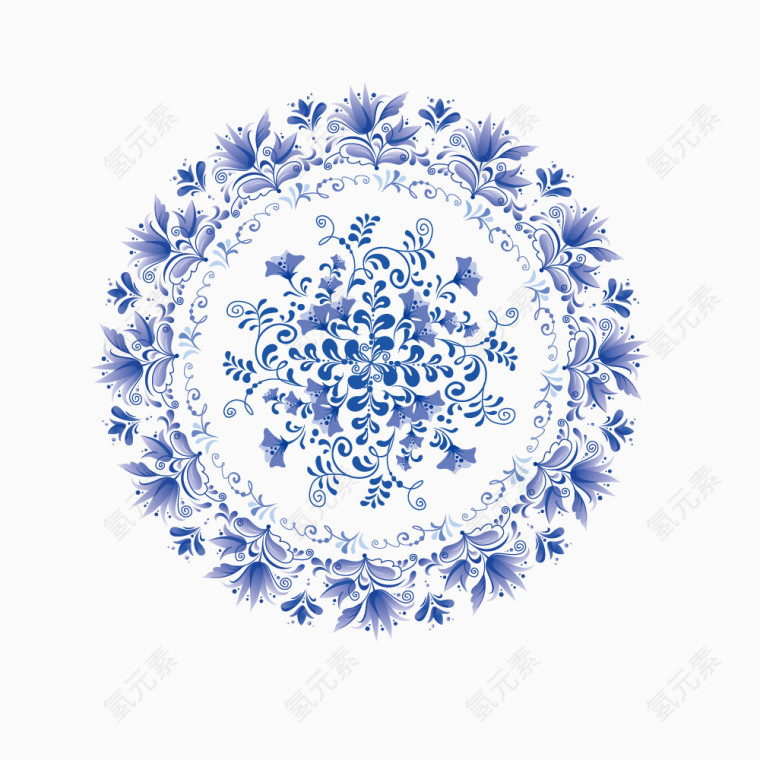 矢量青花瓷器圆盘