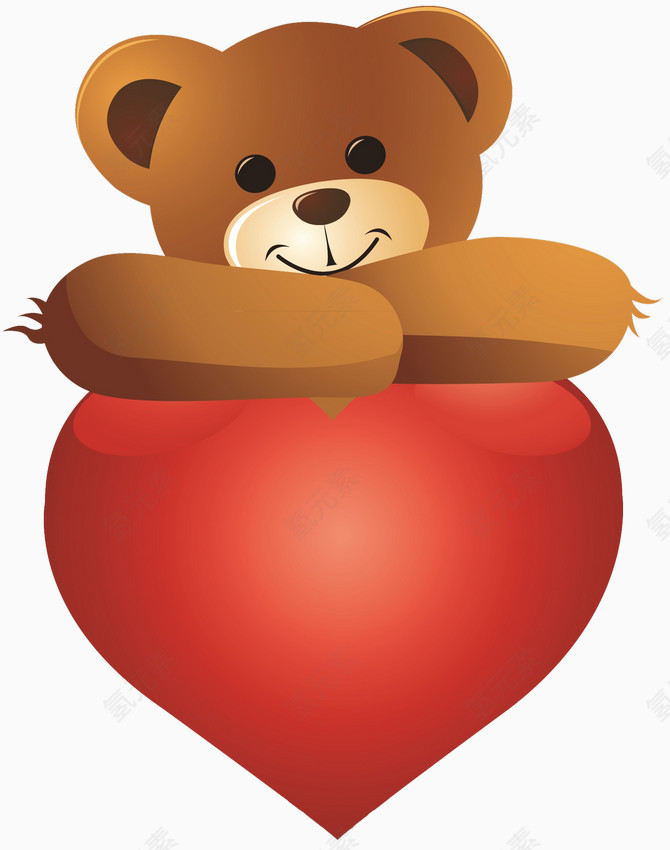 手绘熊抱爱心素材免抠图形