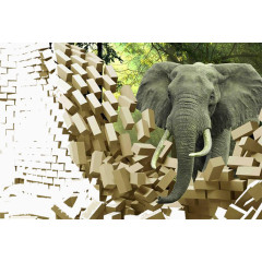 破墙立体图大象