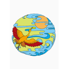 仙鹤遨游天际矢量传统图案