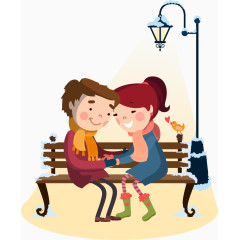 矢量手绘长椅上的情侣