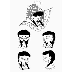 手绘黑白线条人物