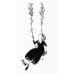 手绘荡秋千女孩