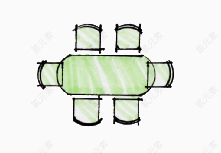 彩平图户型图手绘绿色餐桌