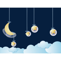 蓝天白云星星月亮海报元素