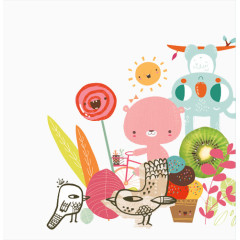 卡通小熊小兔小鸟