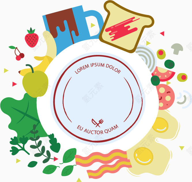 美味食物装饰圆形标签矢量图
