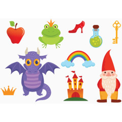 卡通彩虹苹果青蛙