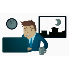 矢量元素熬夜加班的男人