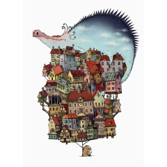 抽象创意刺猬城市插画