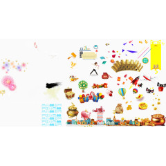 漂浮彩带  礼盒 矢量家具图标 金条  烟花 热气球