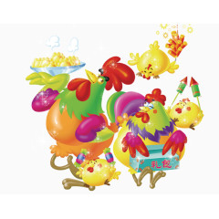 卡通手绘公鸡母鸡