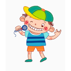 拿话筒唱歌的小男孩