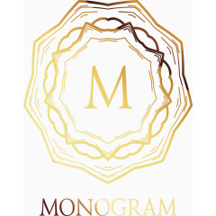 线条花卉金色字母M花纹