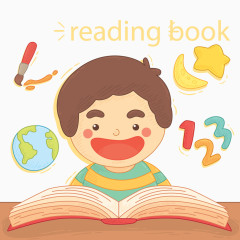 矢量微笑的男孩阅读背景