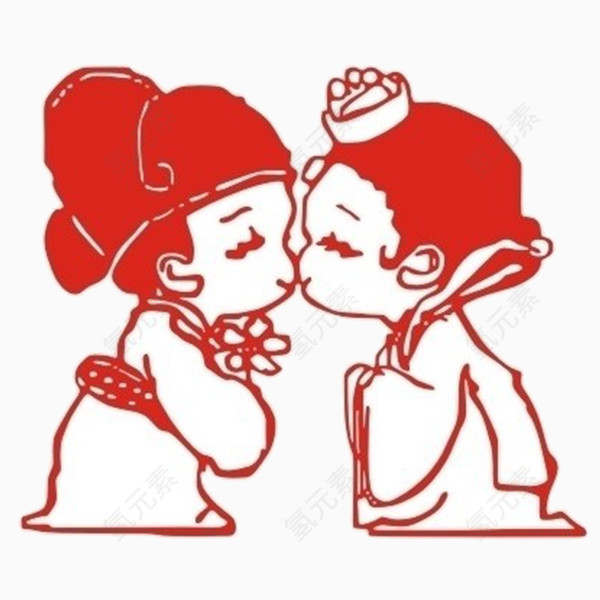 中式新人剪纸娃娃
