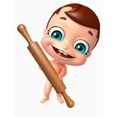 卡通小孩子拿着擀面杖