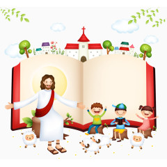 矢量耶稣与孩子