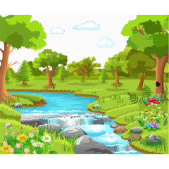 卡通绿色自然风光