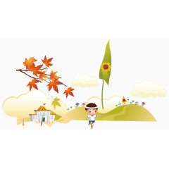 秋季收获风景卡通海报促销素材