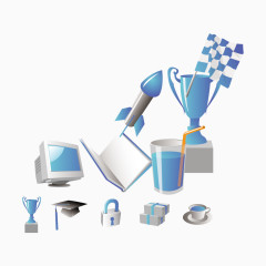 矢量奖杯和电脑