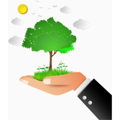 矢量手上的小树