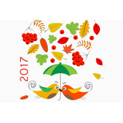 秋天小鸟彩色叶子2017年图片